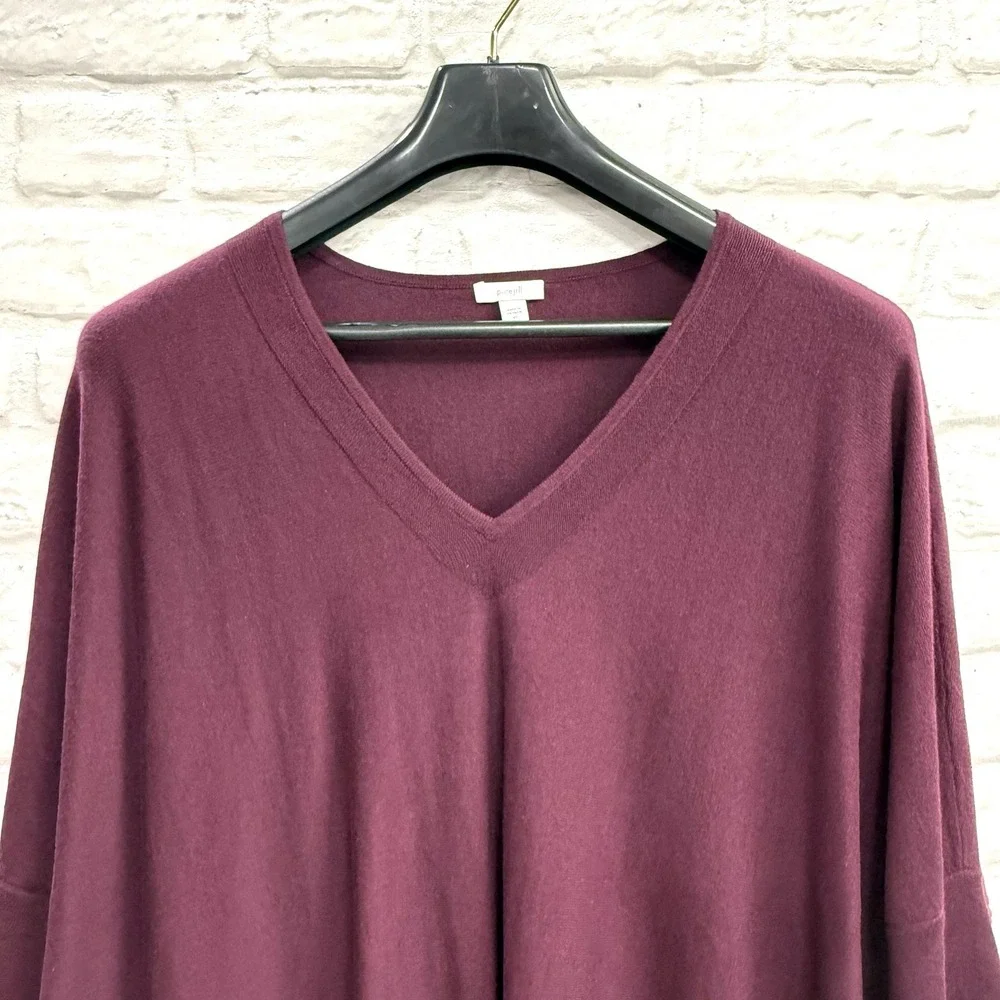 J Jill PURE JILL Sweater Tunic Sz XS Burgundy V-Neck Oversized‎ Top 3/4 Sleeves